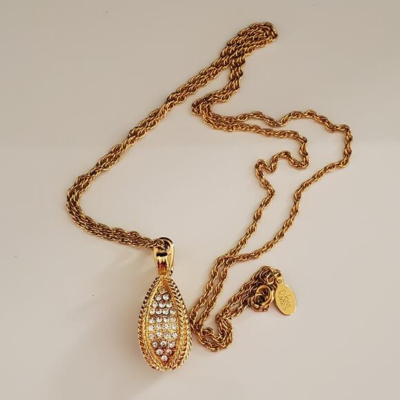 Joan Rivers Pave Crystal Egg Pendant Necklace‎ Gold Plated Vintage Long Chain - Picture 3 of 10